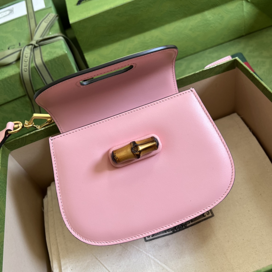Bagsaaa Bamboo 1947 Mini Top Handle Pink Leather Bag - 17x12.5x8cm