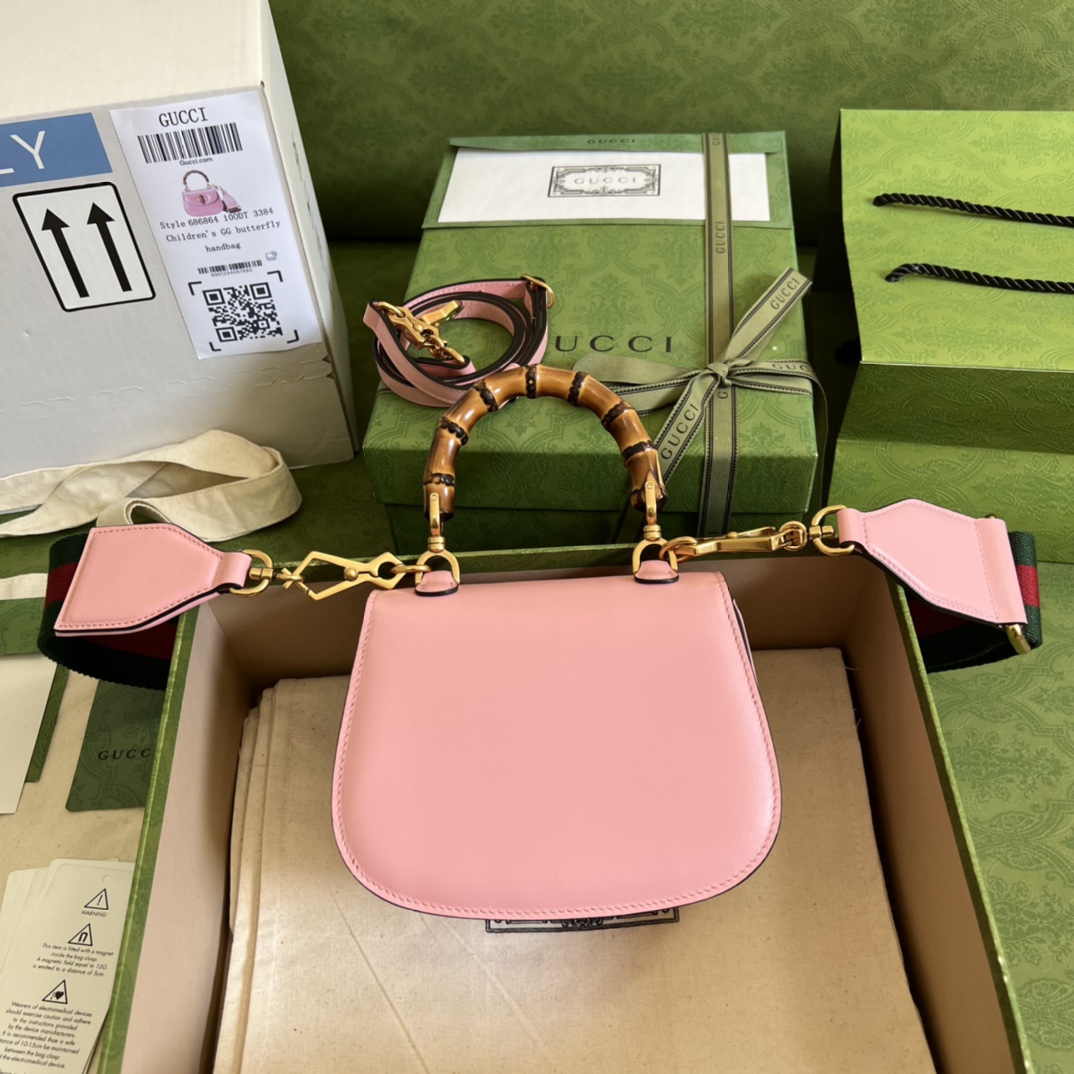 Bagsaaa Bamboo 1947 Mini Top Handle Pink Leather Bag - 17x12.5x8cm