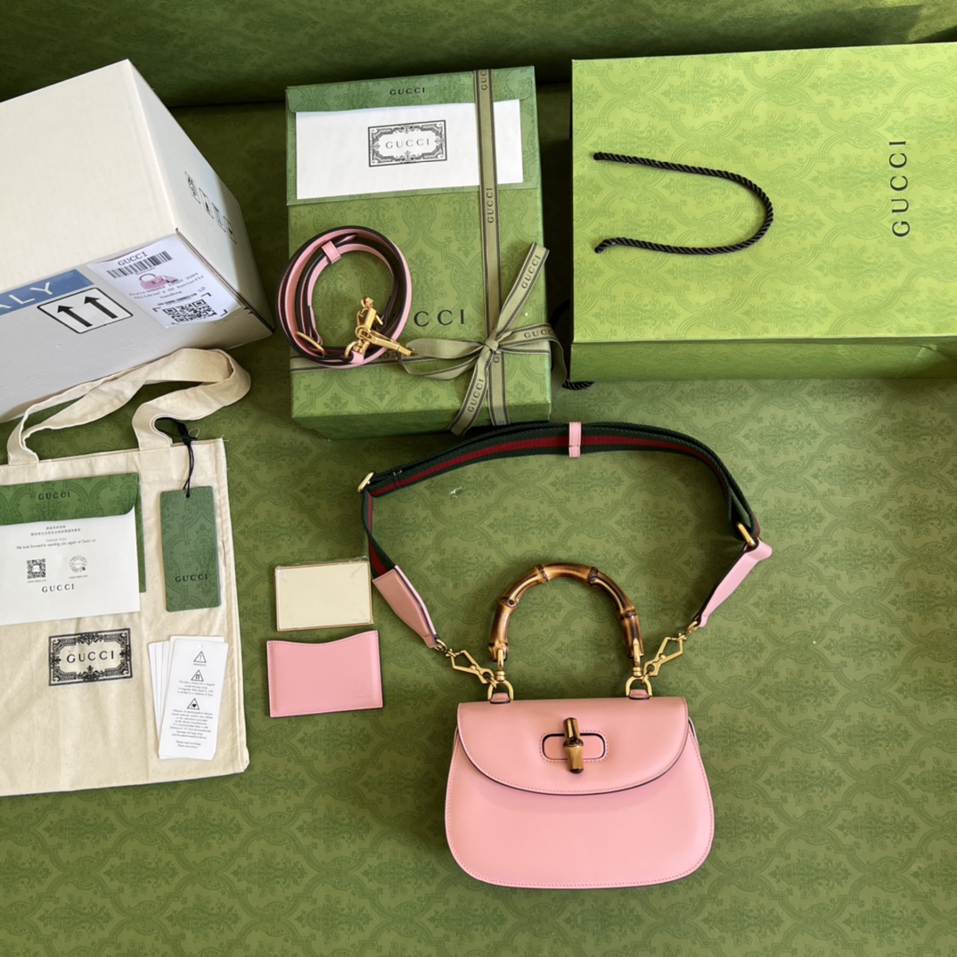 Bagsaaa Bamboo 1947Top Handle Pink Leather Bag - 21*15*7cm