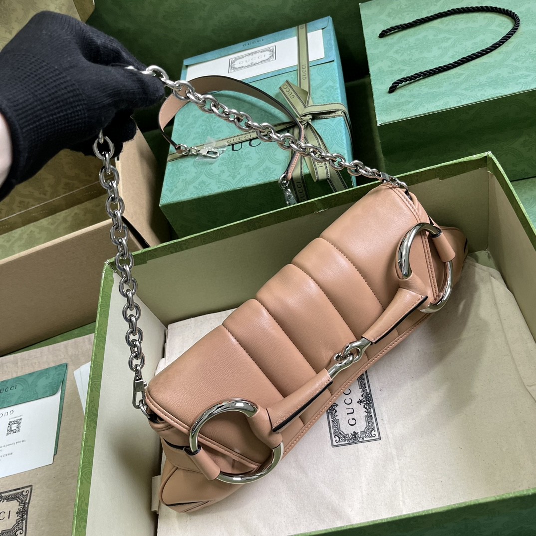Bagsaaa Gvc*1 Horsebit Chain Medium Shoulder Bag In Rose Beige 