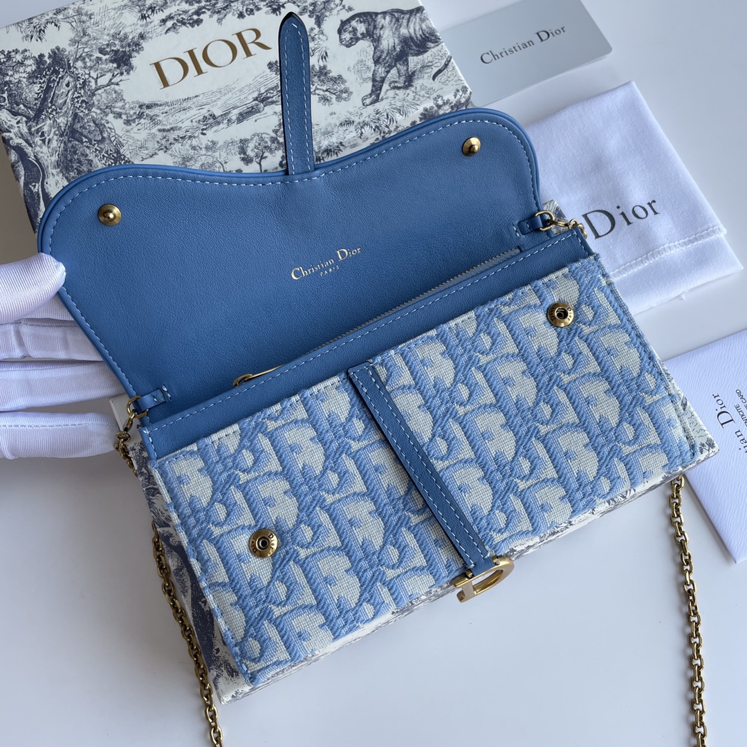 Bagsaaa D10r Saddle Oblique Blue Chain Wallet - 19*11*2.5
