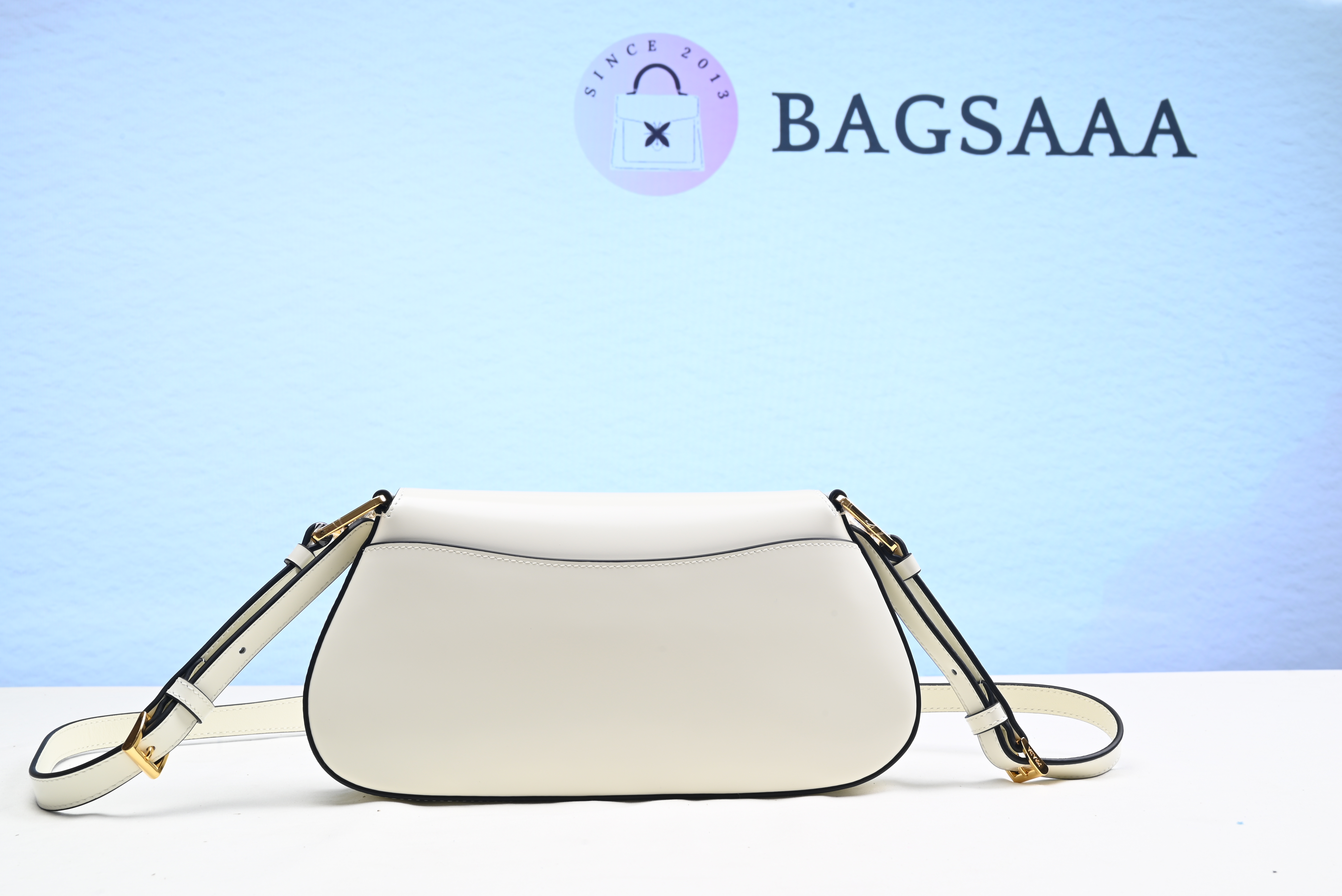Bagsaaa Pra*a Logo Plaque Shoulder Bag White - 24x11x4cm