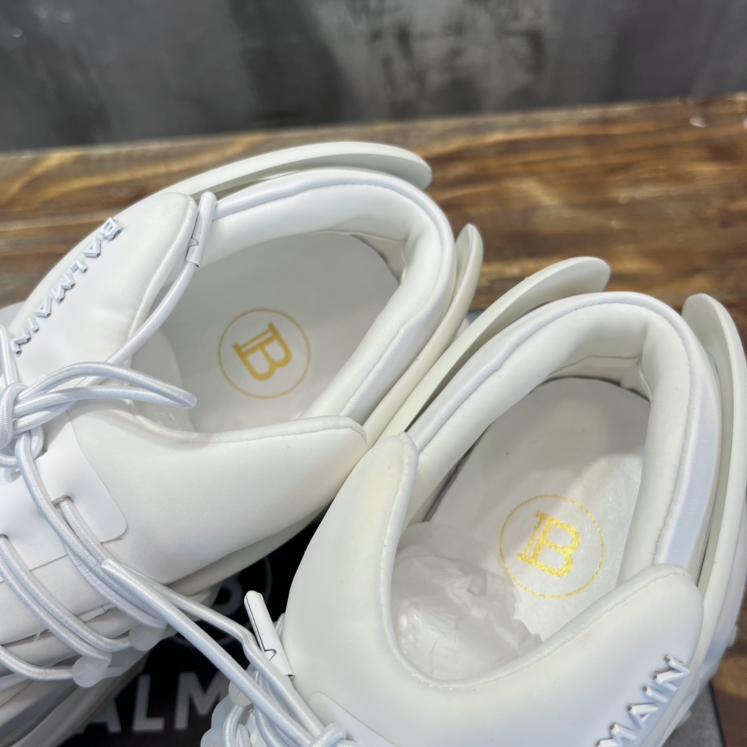 Balmain White Unicorn Neoprene & Leather Sneakers