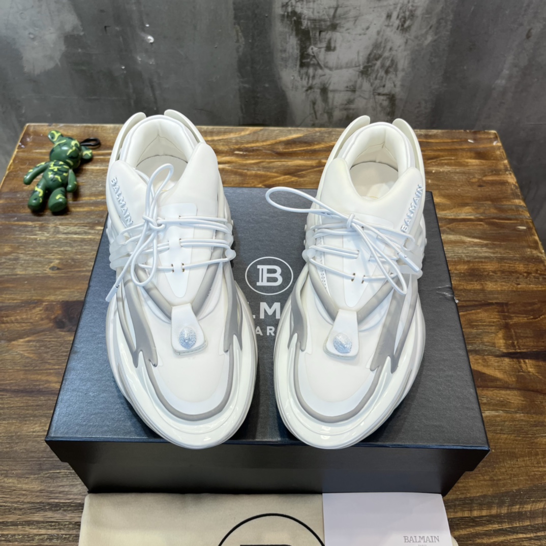 Balmain White Unicorn Neoprene & Leather Sneakers