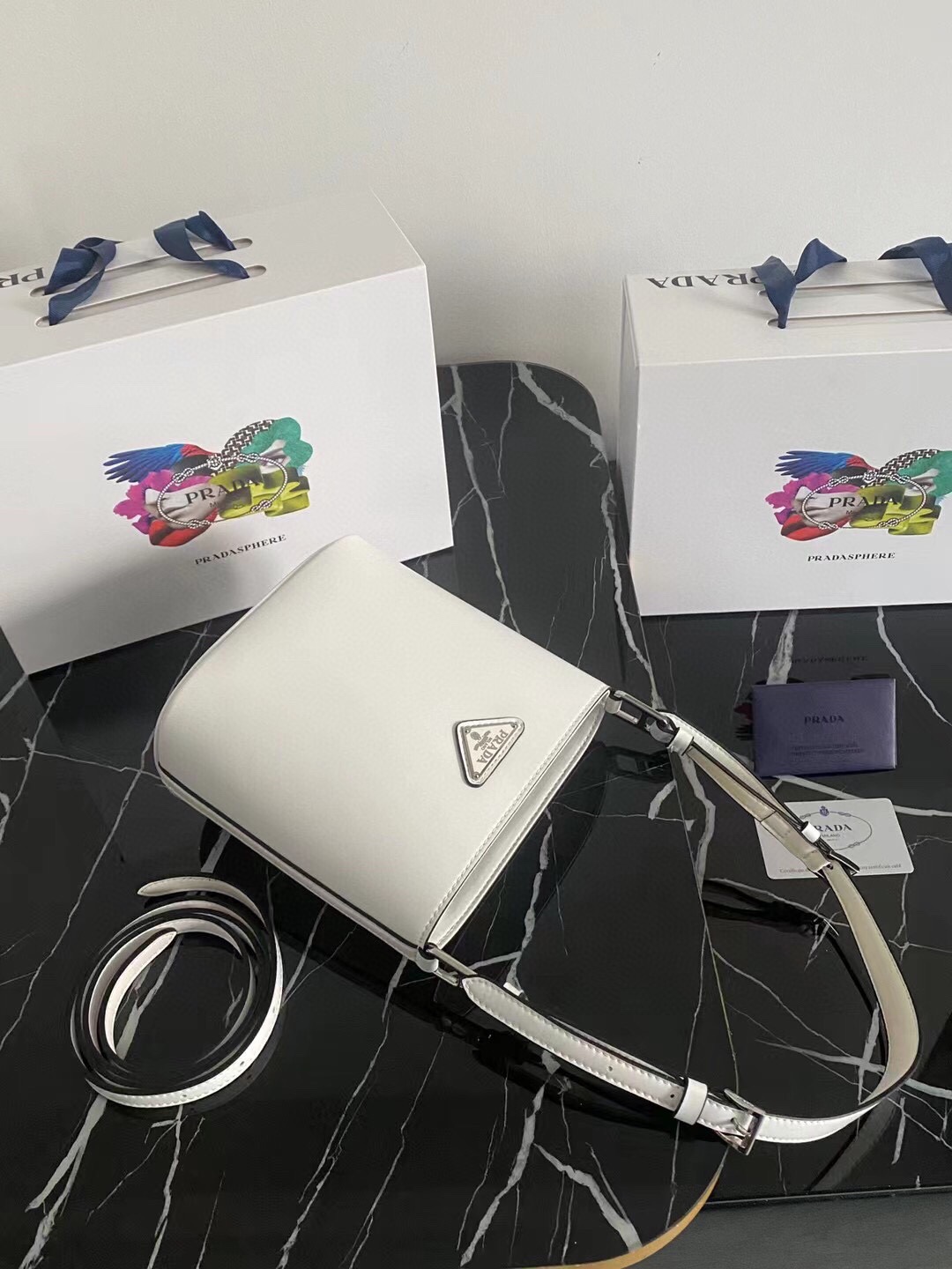 Bagsaaa Pra*a Logo Plaque Buckle Bag White - 18.5x17.5x10cm 