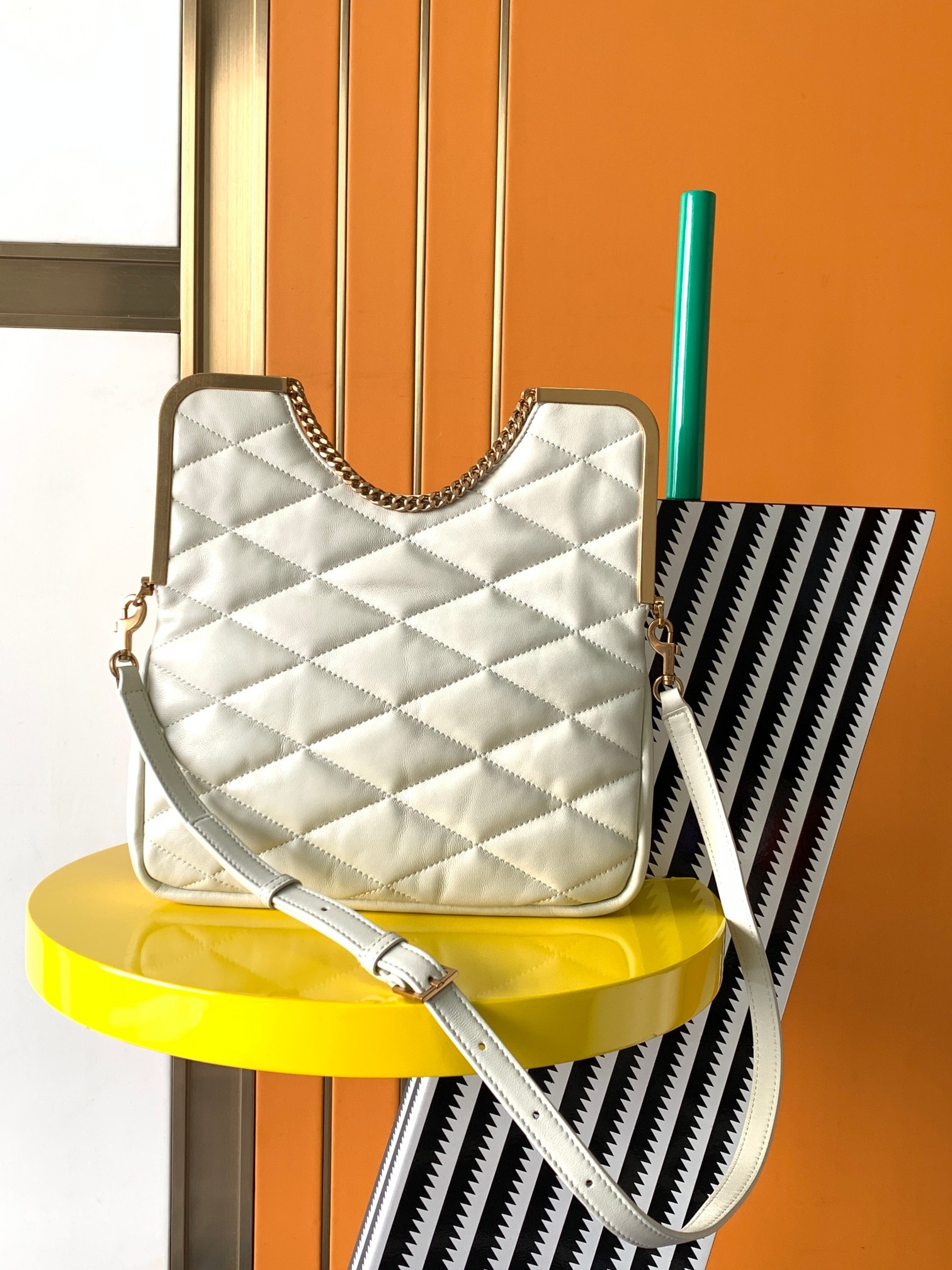 Bagsaaa YS 87 Quilted-leather Clutch Bag White - 26x26.5x5cm