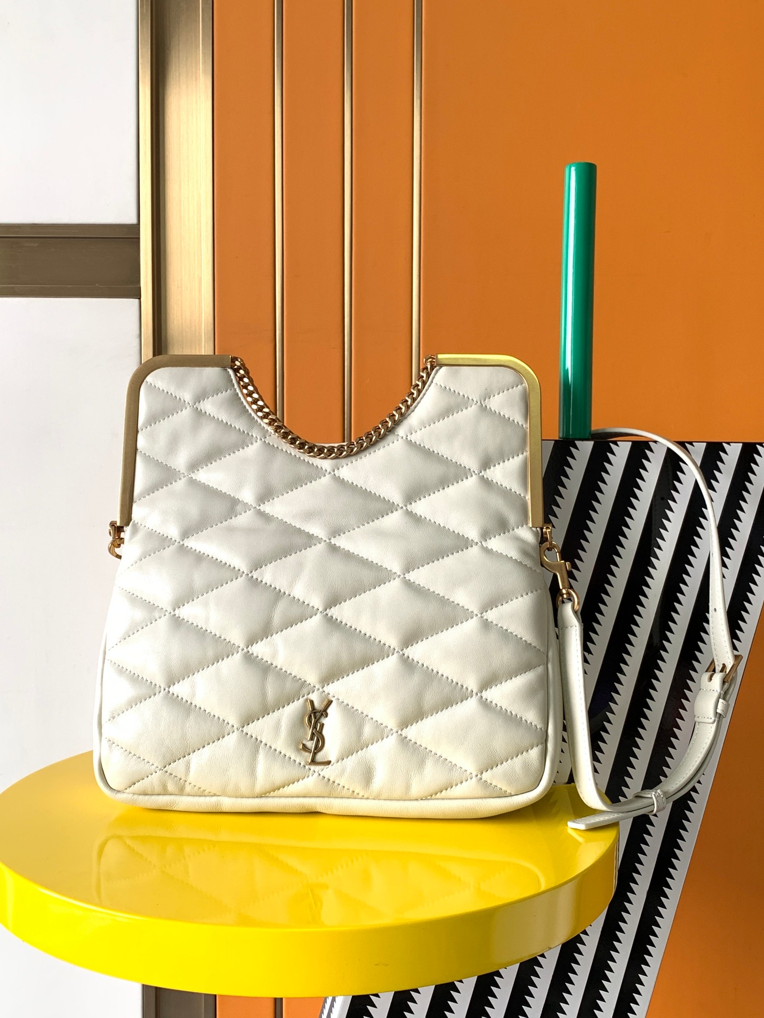 Bagsaaa YS 87 Quilted-leather Clutch Bag White - 26x26.5x5cm