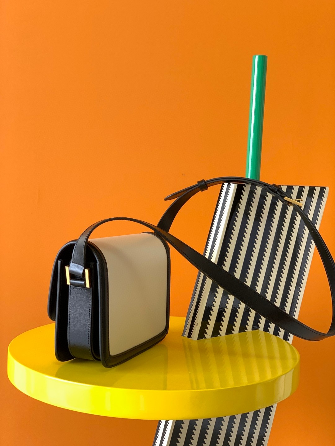 Bagsaaa Y51 Solferino Small Satchel in box white and black leather - 19 X 13 X 5 CM