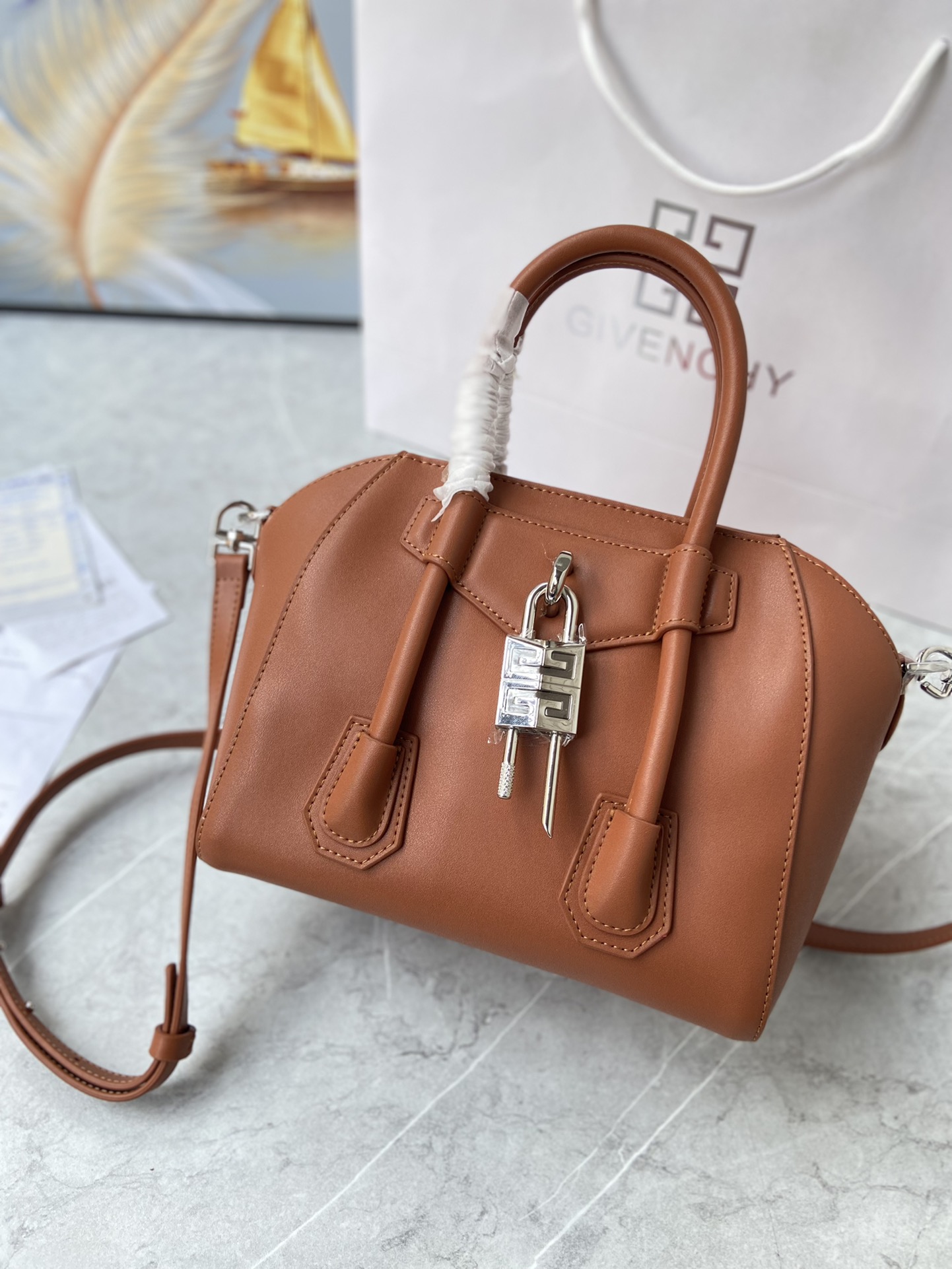 Bagsaaa Givenchy Antigona Lock Tote Bag Brown - 23*27*13cm