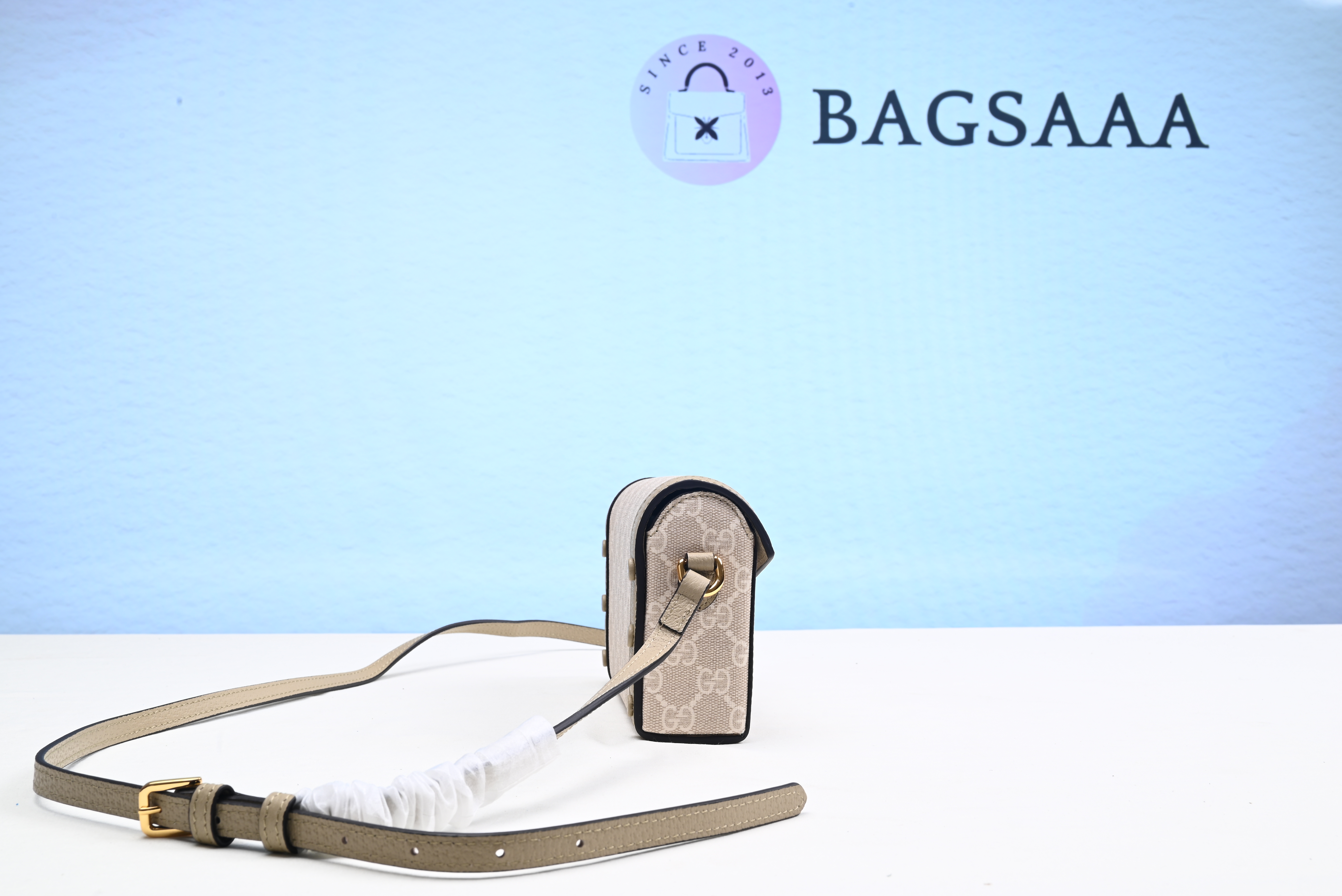 Bagsaaa Gvc*1 Horsebit 1955 mini bag Beige and white - 18cm