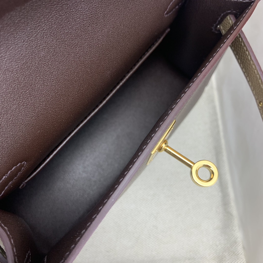 Bagsaaa H**me5 Mini Kelly Chevre Leather Dark Brown 19cm