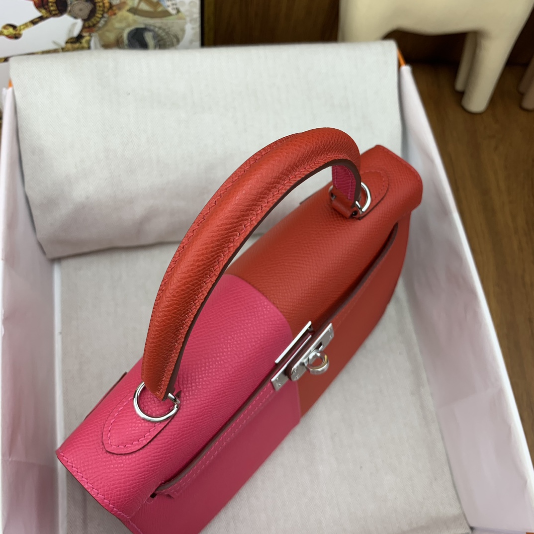 Bagsaaa H**me5 Kelly 25cm Epsom Leather Pink and Red