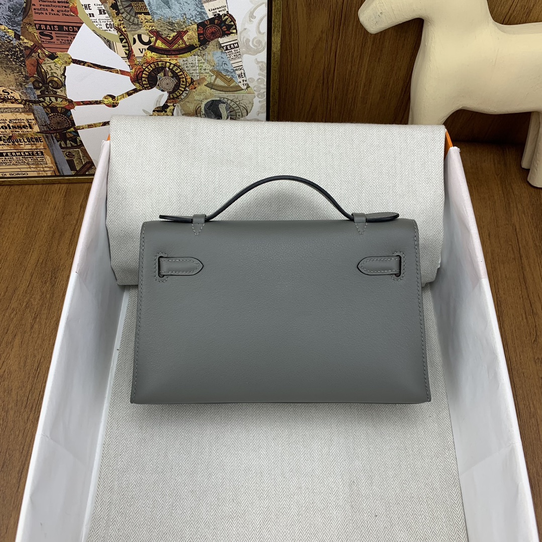 Bagsaaa H**me5 Pochette swift leather 22cm grey 