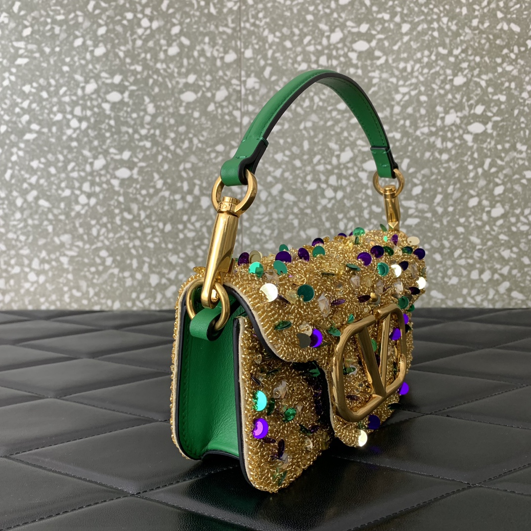 Bagsaaa Va1e*ntin0 Garavani Embellished VLOGO Signature Mini Yellow Shoulder Bag - 19x10.5x5cm