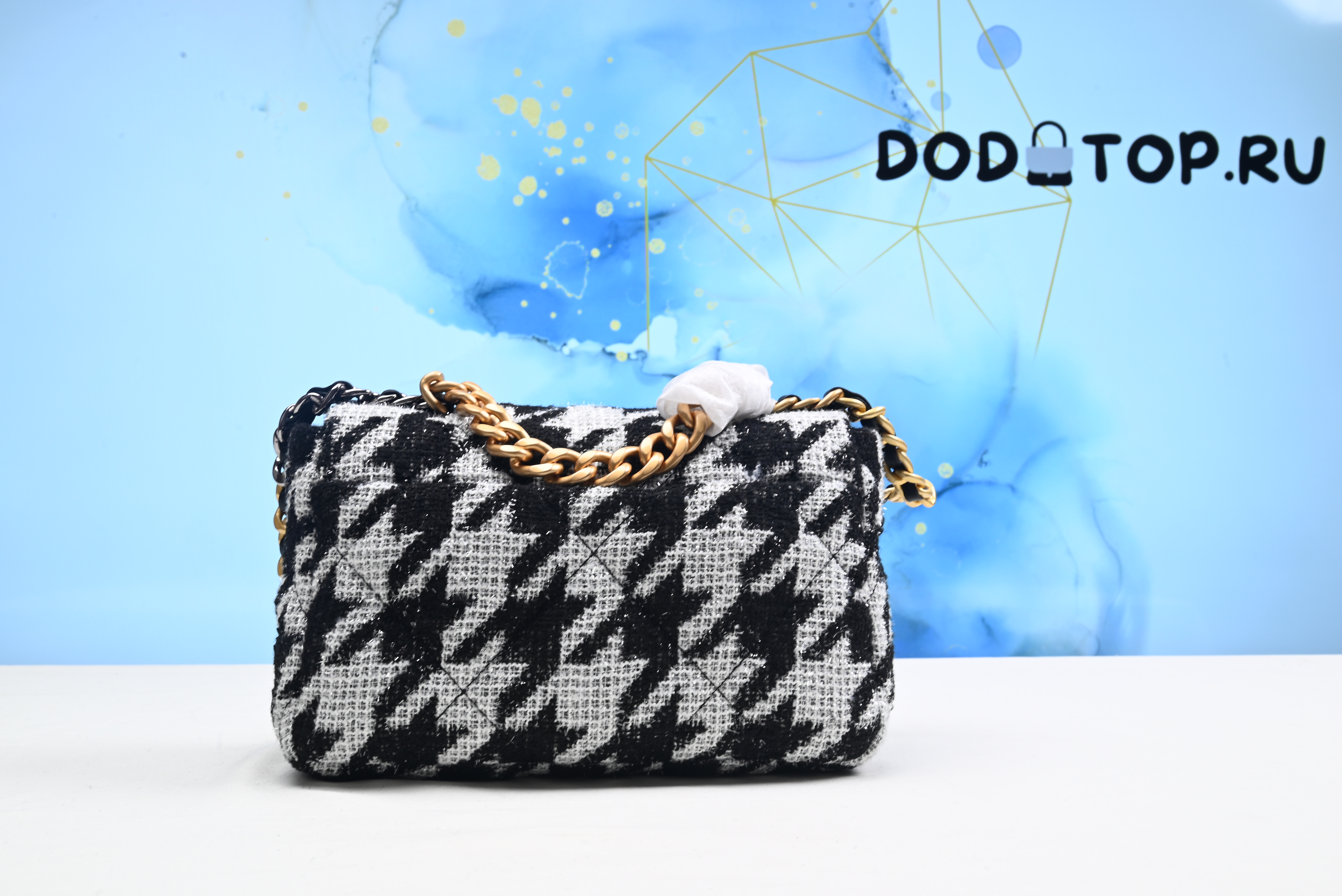 Bagsaaa Ch**el 19 Bag Tweed Quilted Black and White 26cm