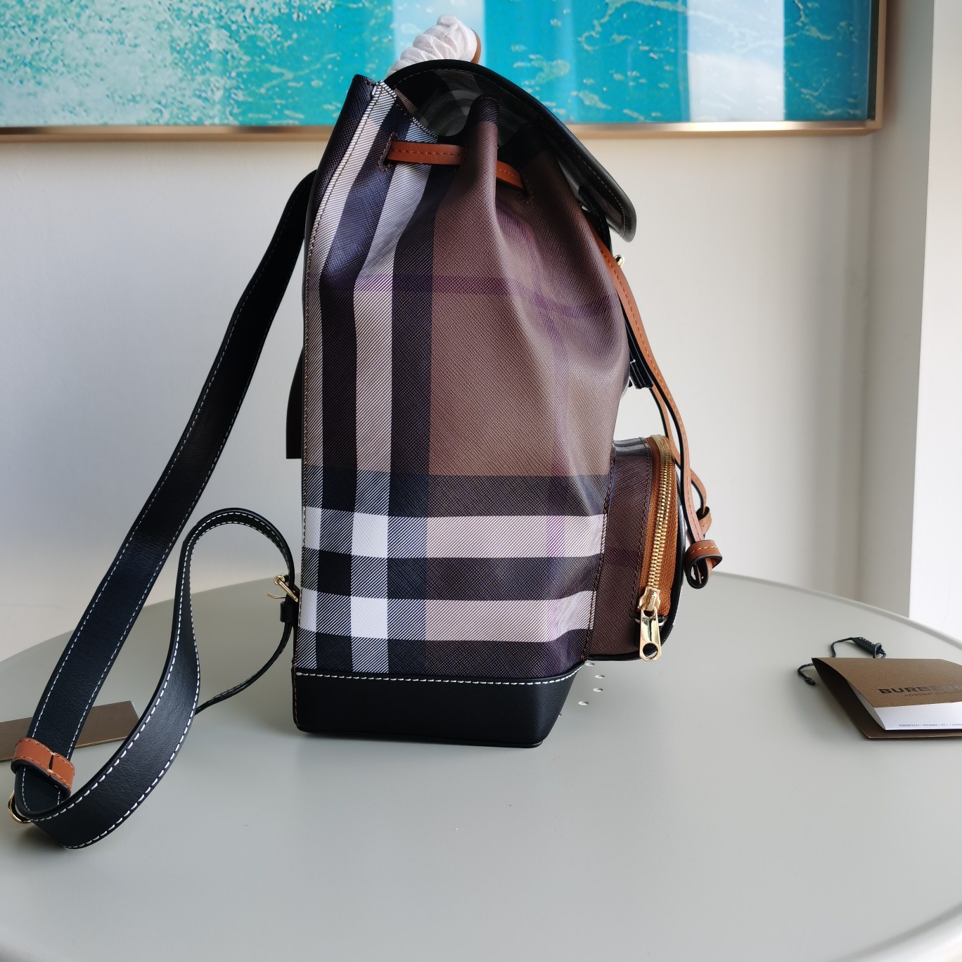Bagsaaa Bv*b*rry Check-print leather brown backpack - 24x13x37cm