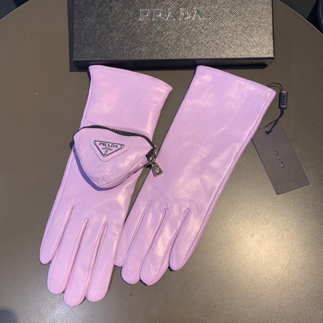 Bagsaaa Pra*a Nappa Leather Purple Gloves With Pouch
