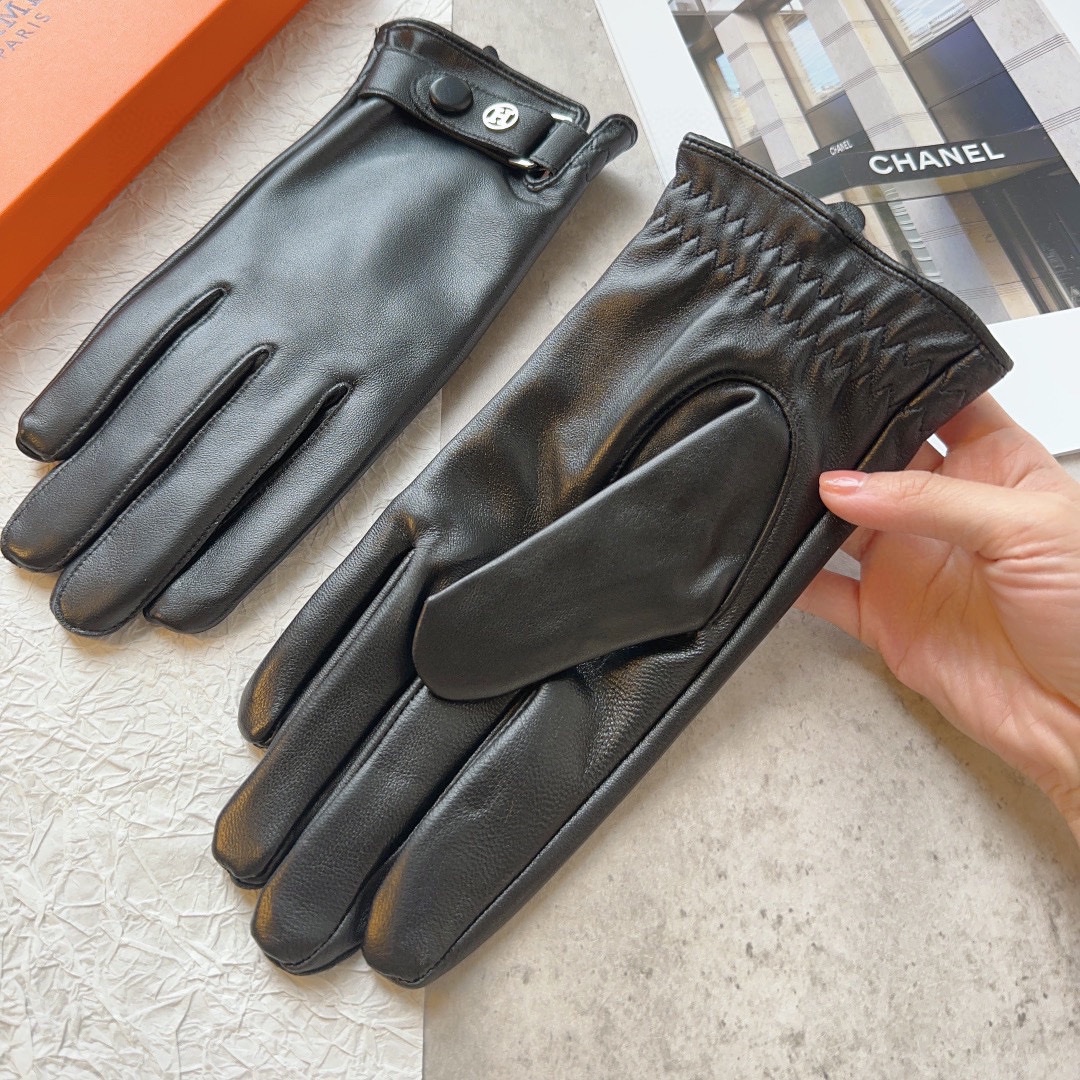 Bagsaaa H**me5 Black Leather Gloves 02