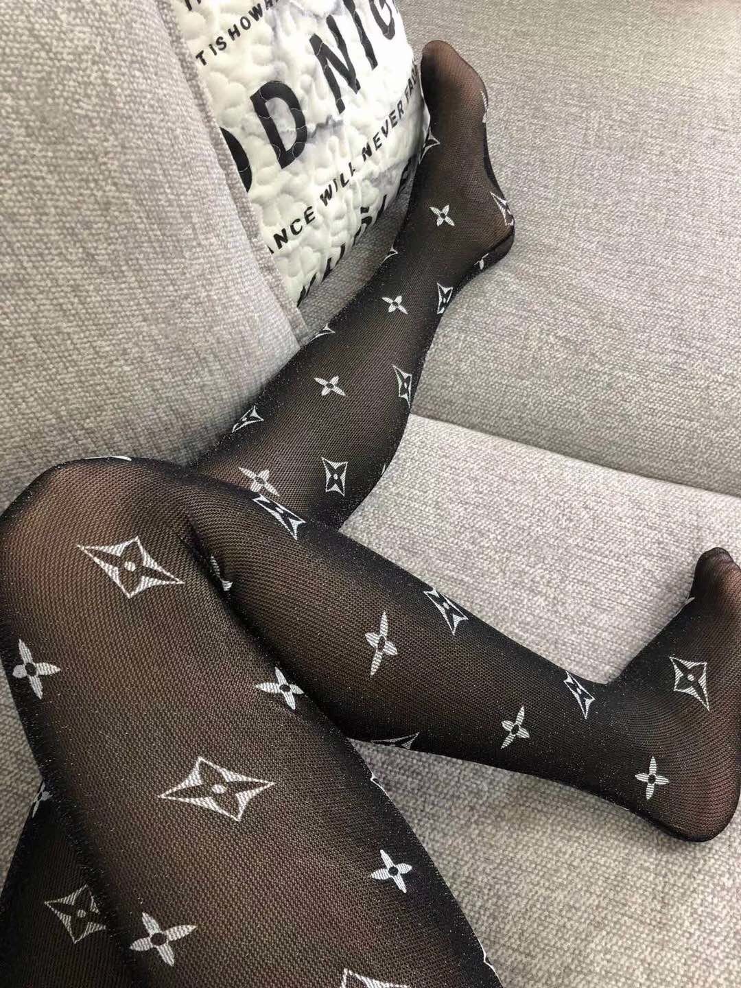 Bagsaaa L0vis Vvtt0n Black Tights With White Monogram