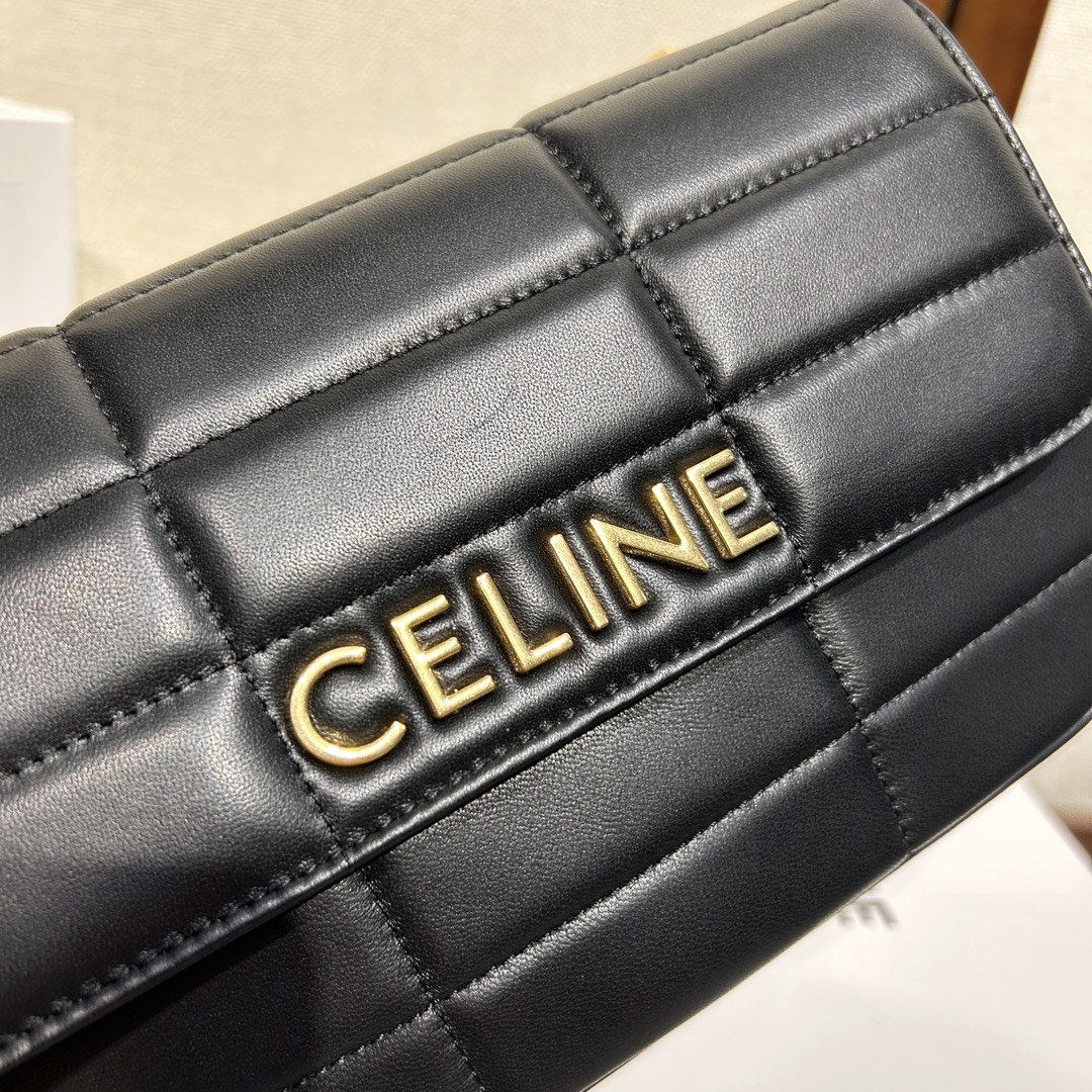 Bagsaaa Ce1i*e Chain Shoulder Bag Matelasse Monochrome Black Gold - 24x15x5cm