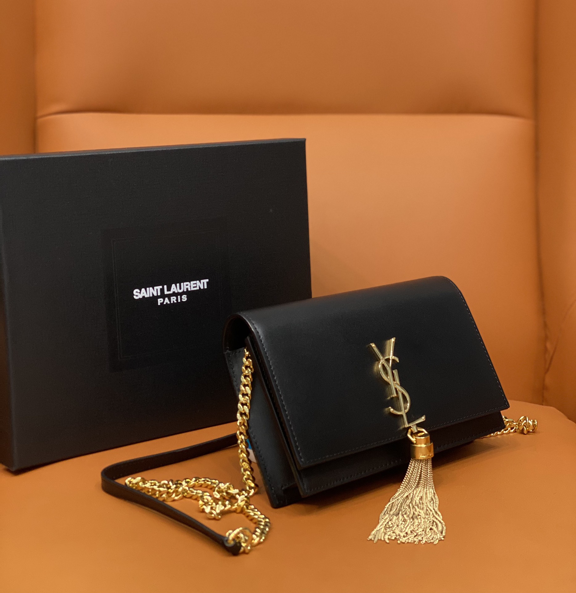 Bagsaaa Y51 Kate Tassel Bag Black Gold Hardware - 19x12.5x4cm