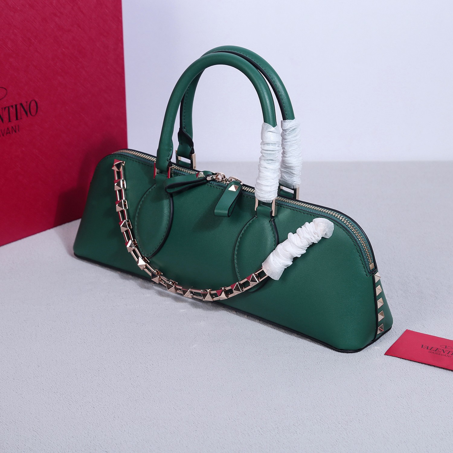 Bagsaaa Va1e*ntin0 garavani Rockstud E/W Calfskin Handbag Green - 26 x 13 x 7cm