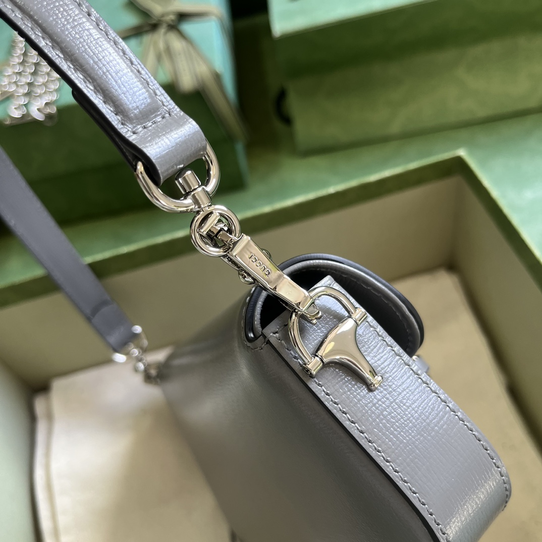Bagsaaa Gvc*1 Horsebit 1955 Mini Shoulder Bag Grey - 8-12.5x 19.5x 3-6cm