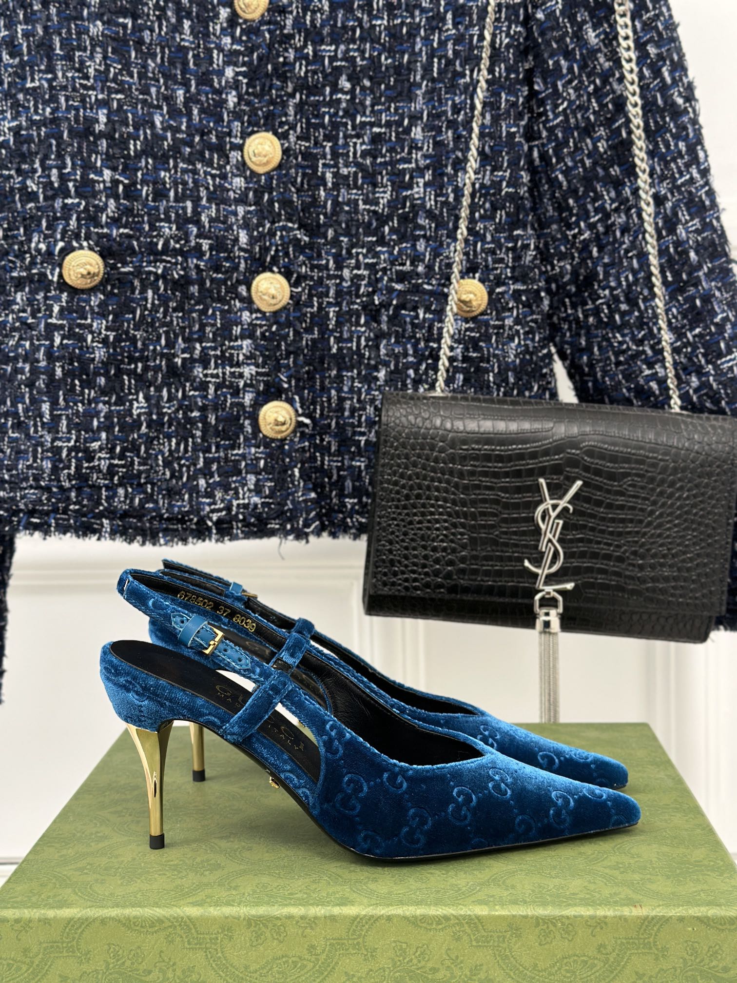 Bagsaaa Gvc*1 GG slingback pump in blue velvet - 10.5cm