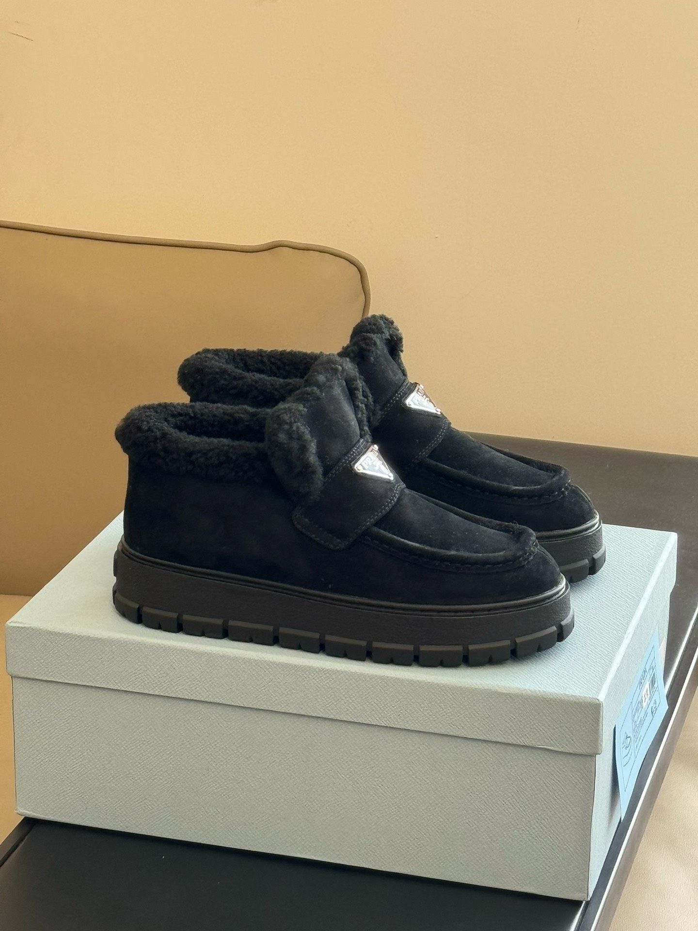 Bagsaaa Pra*a Black Suede Loafer Booties 