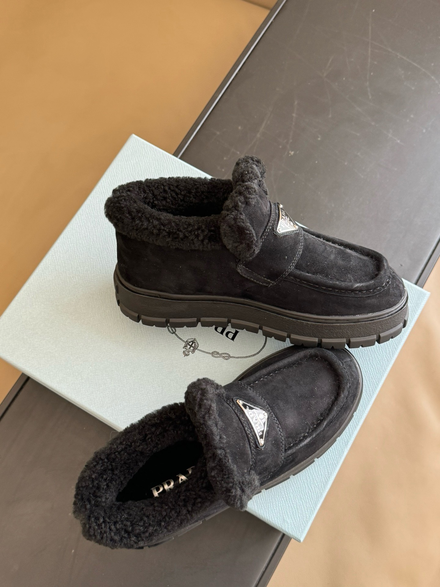 Bagsaaa Pra*a Black Suede Loafer Booties 