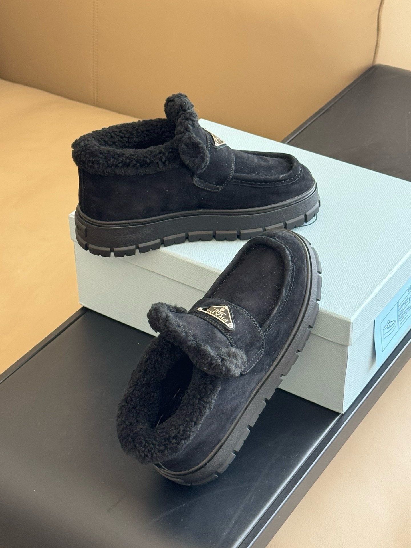 Bagsaaa Pra*a Black Suede Loafer Booties 