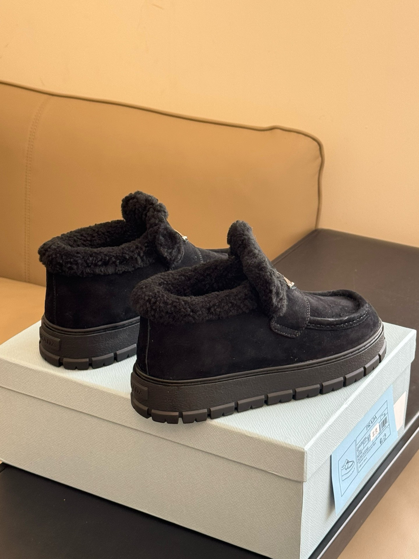Bagsaaa Pra*a Black Suede Loafer Booties 