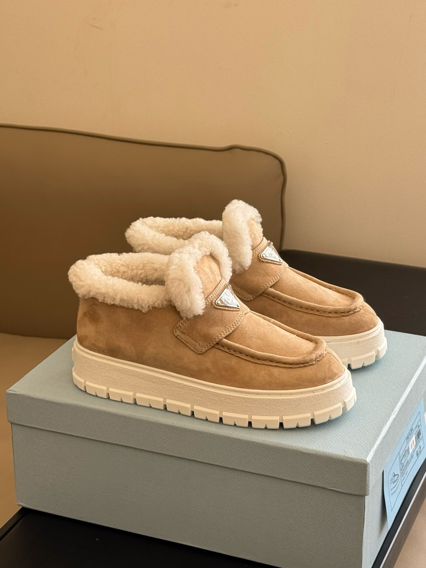 Bagsaaa Pra*a Brown Suede Loafer Booties 