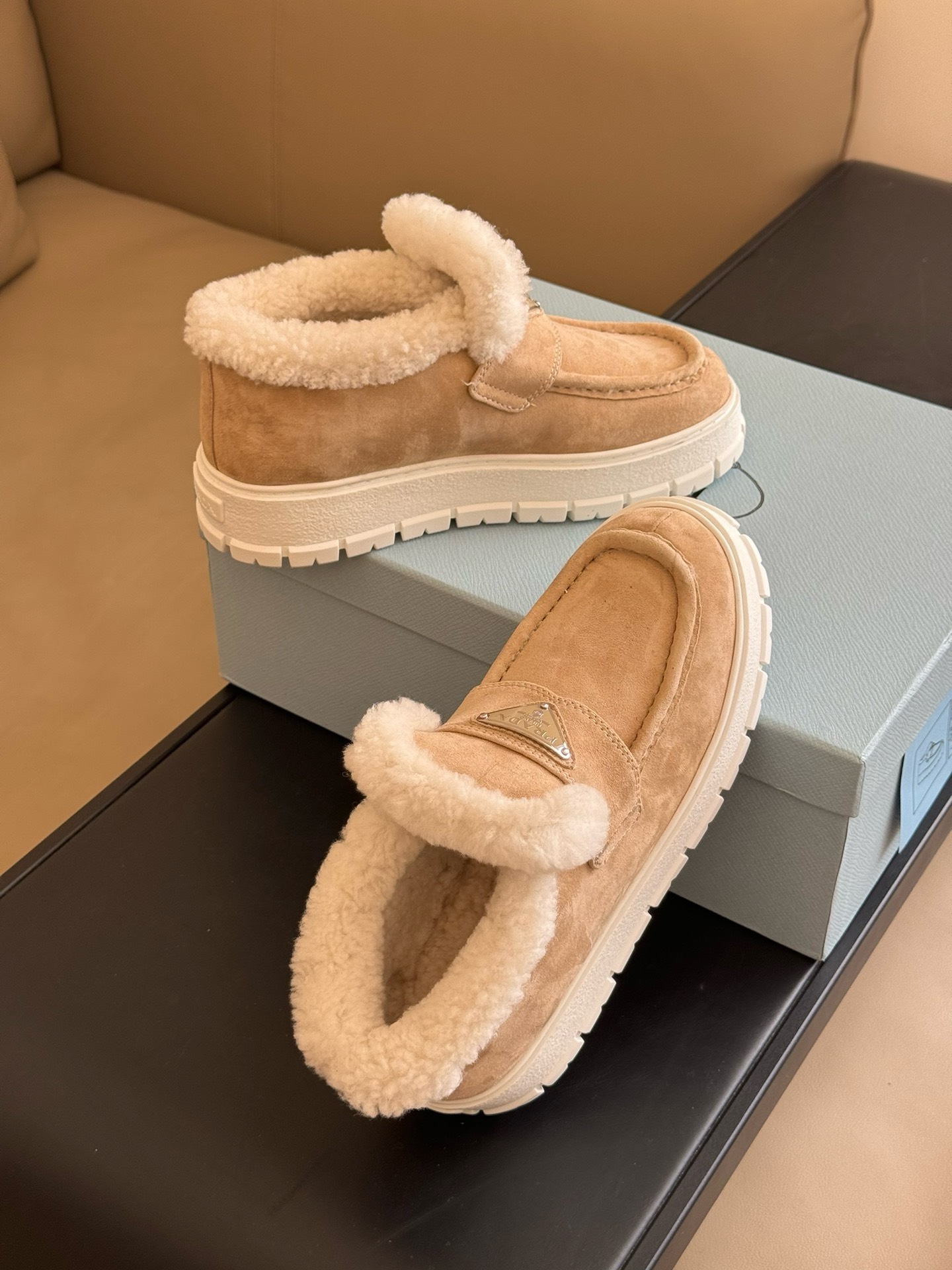 Bagsaaa Pra*a Brown Suede Loafer Booties 