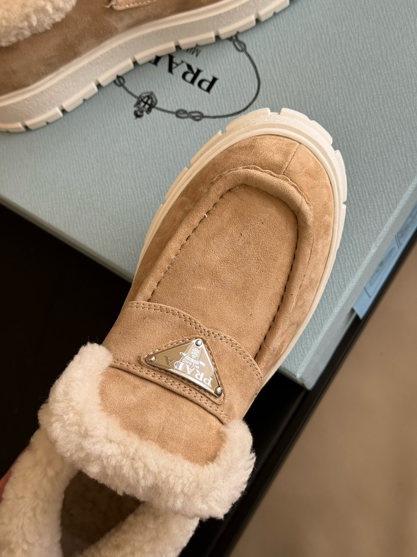 Bagsaaa Pra*a Brown Suede Loafer Booties 