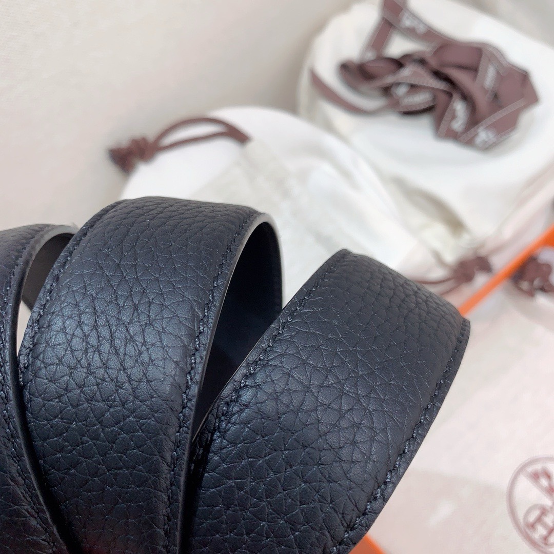 Bagsaaa H**me5 Clemence Black Belt Silver Hardware - 3.5cm