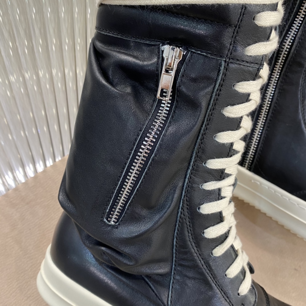 Bagsaaa Rick Owens Black Leather Sneaker Boots