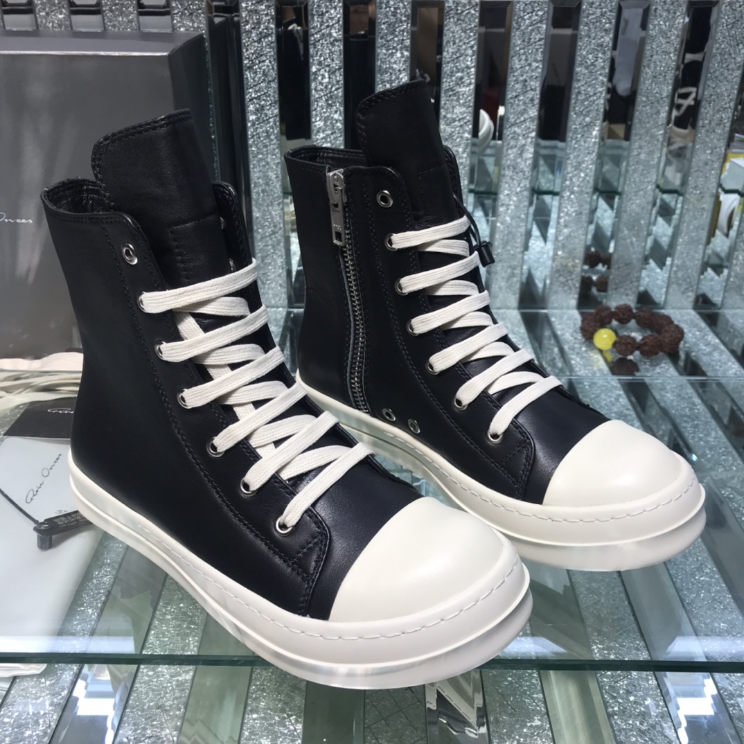 Bagsaaa Rick Owens High-Top Leather Sneakers In Black