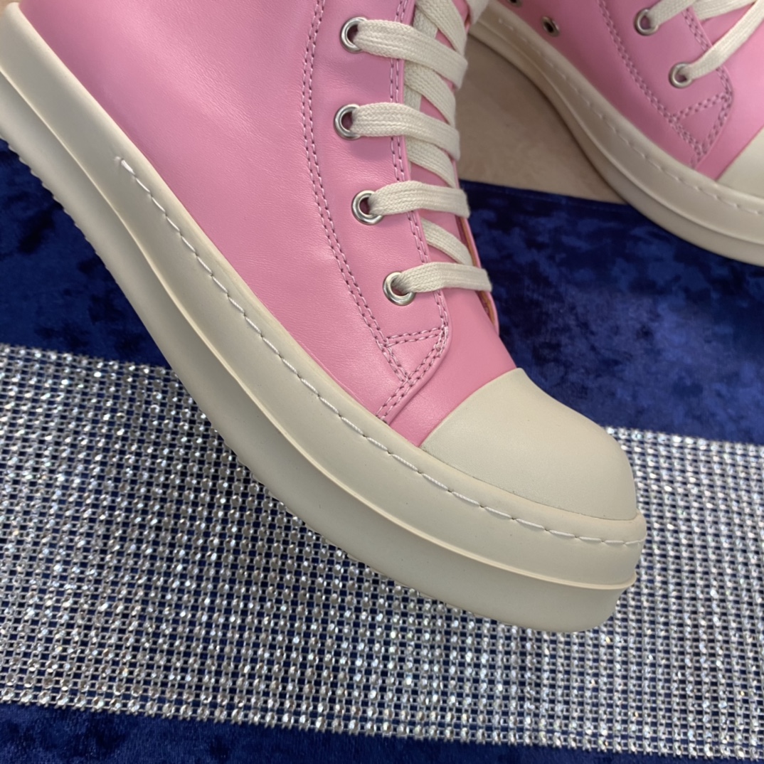 Bagsaaa Rick Owens High-Top Leather Sneakers In Pink