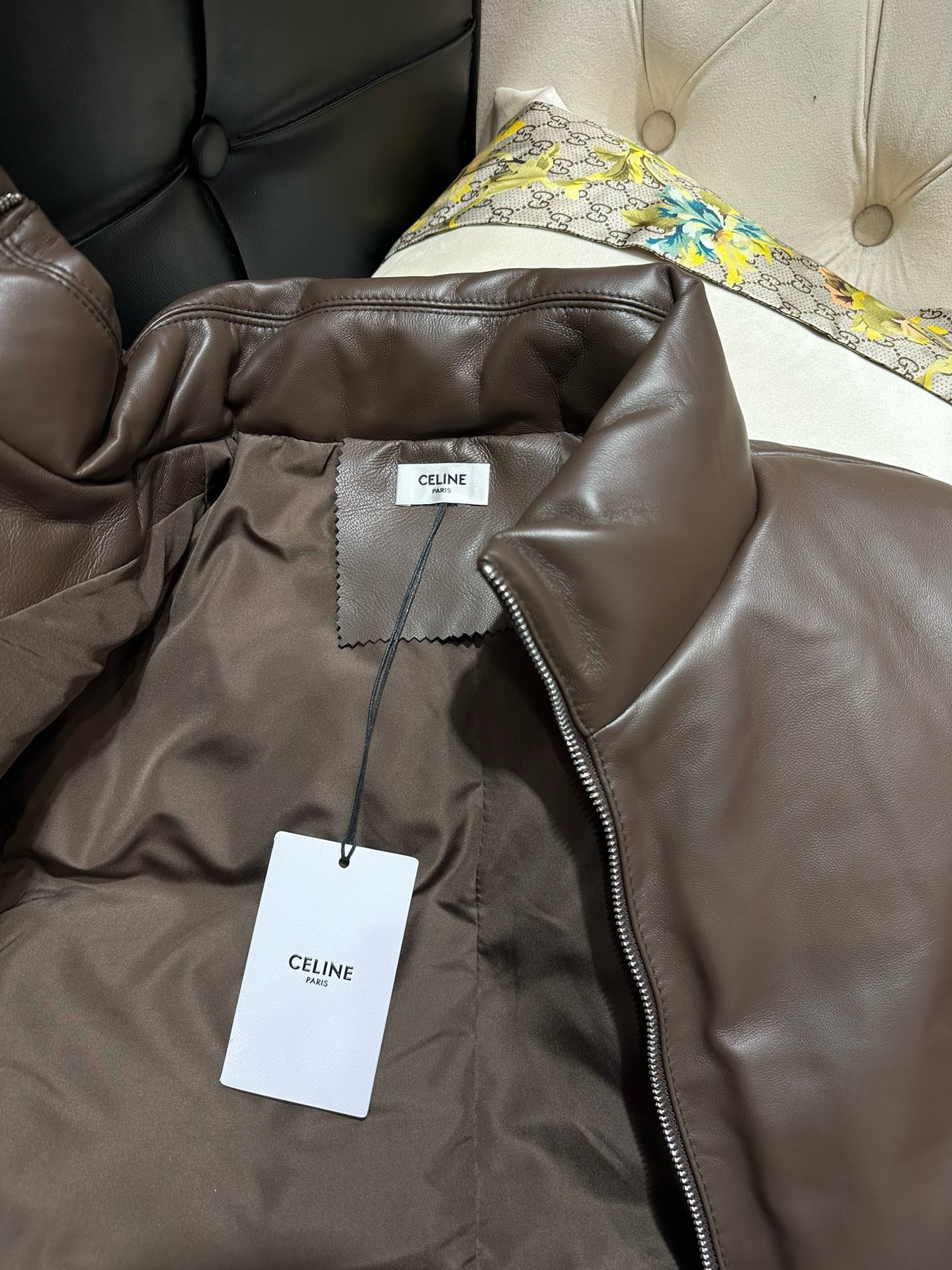 Bagsaaa Ce1i*e Leather Down Brown Jacket