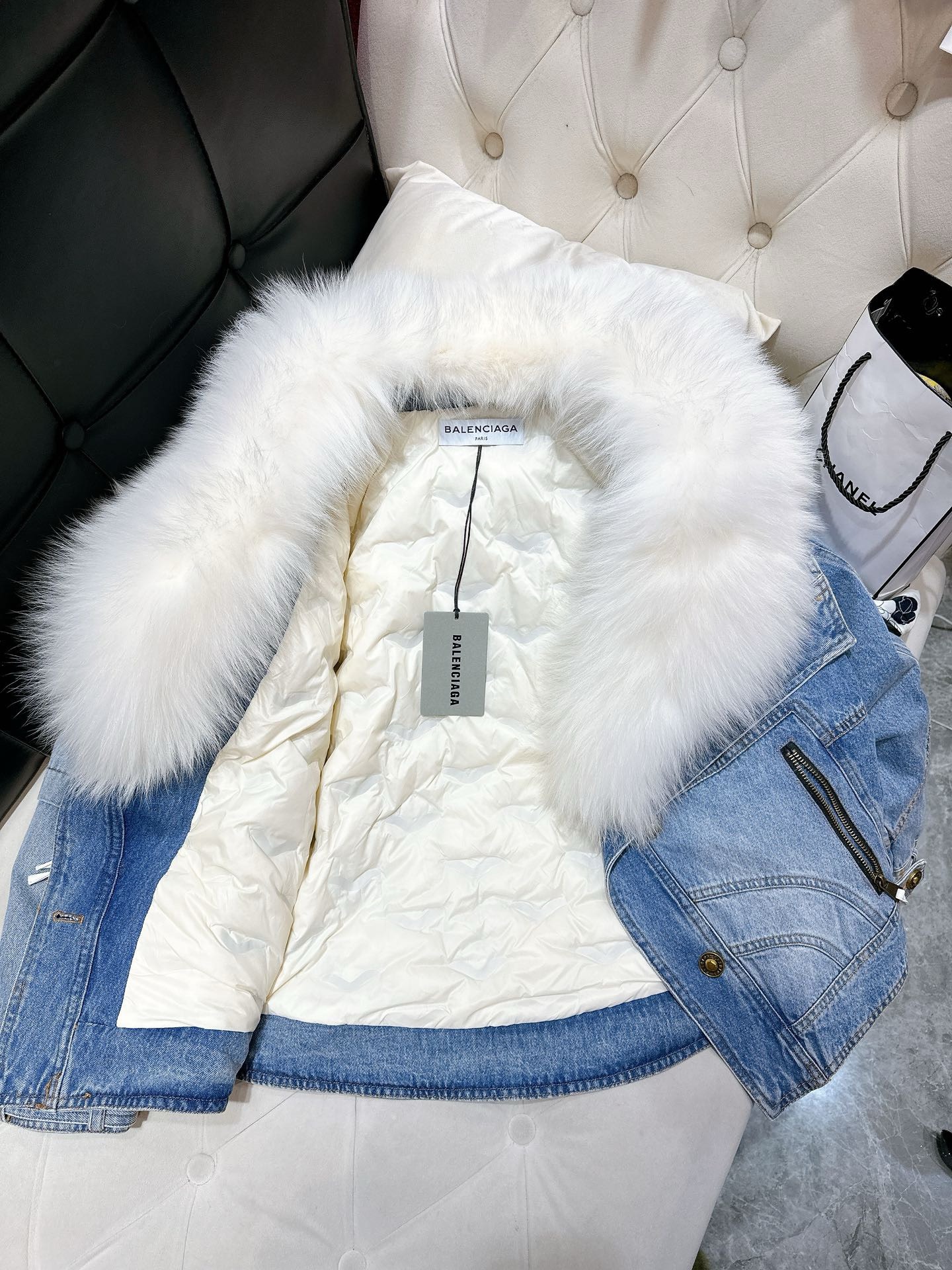 Bagsaaa Ba1en*iaga Biker Jacket Denim With Shearling 02