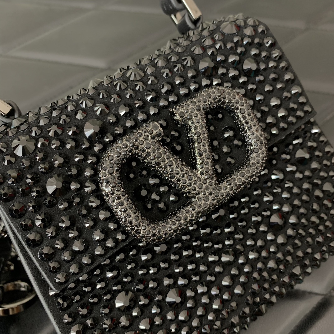 Bagsaaa Va1e*ntin0 Mini Vsling Bag With Sparkling Embroidery In Black - 13.5cm