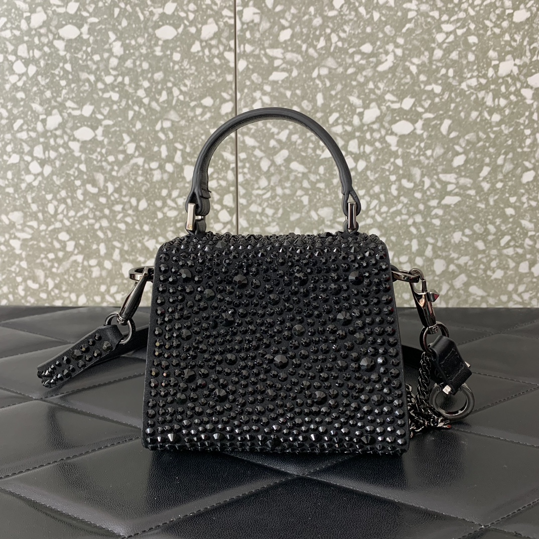 Bagsaaa Va1e*ntin0 Mini Vsling Bag With Sparkling Embroidery In Black - 13.5cm