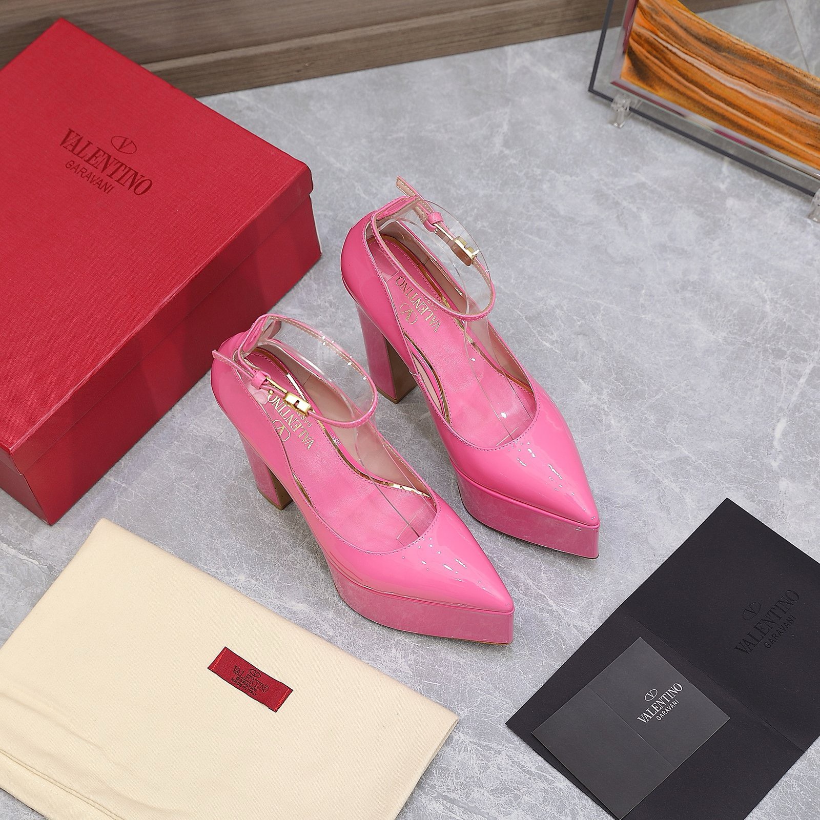 Bagsaaa Va1e*ntin0 Leather Tan-Go Pumps 155 Pink
