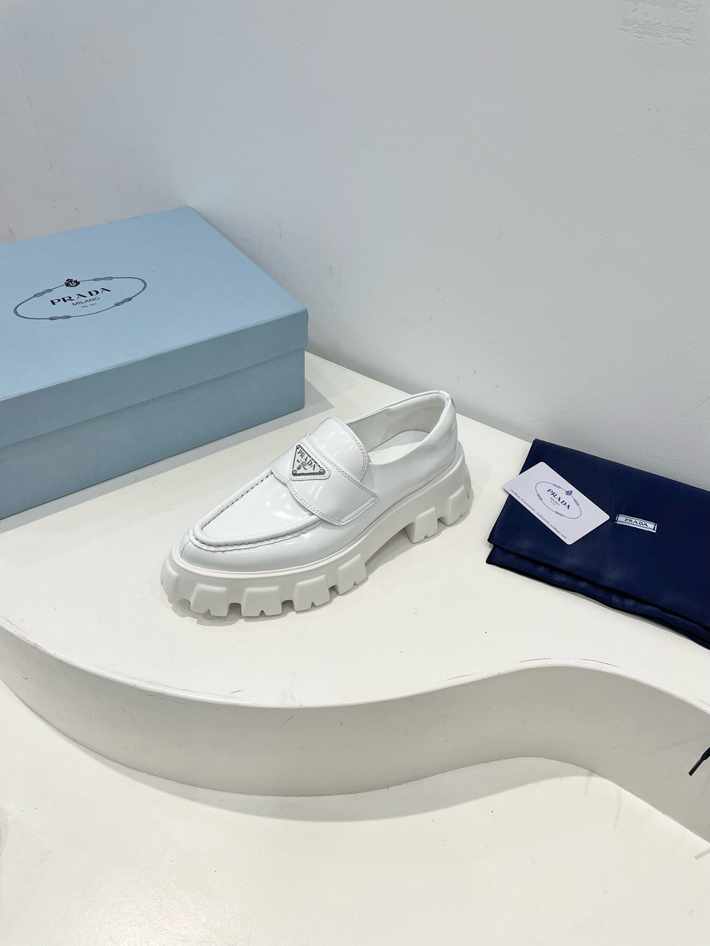 Bagsaaa Pra*a White Brushed leather Monolith loafers 02