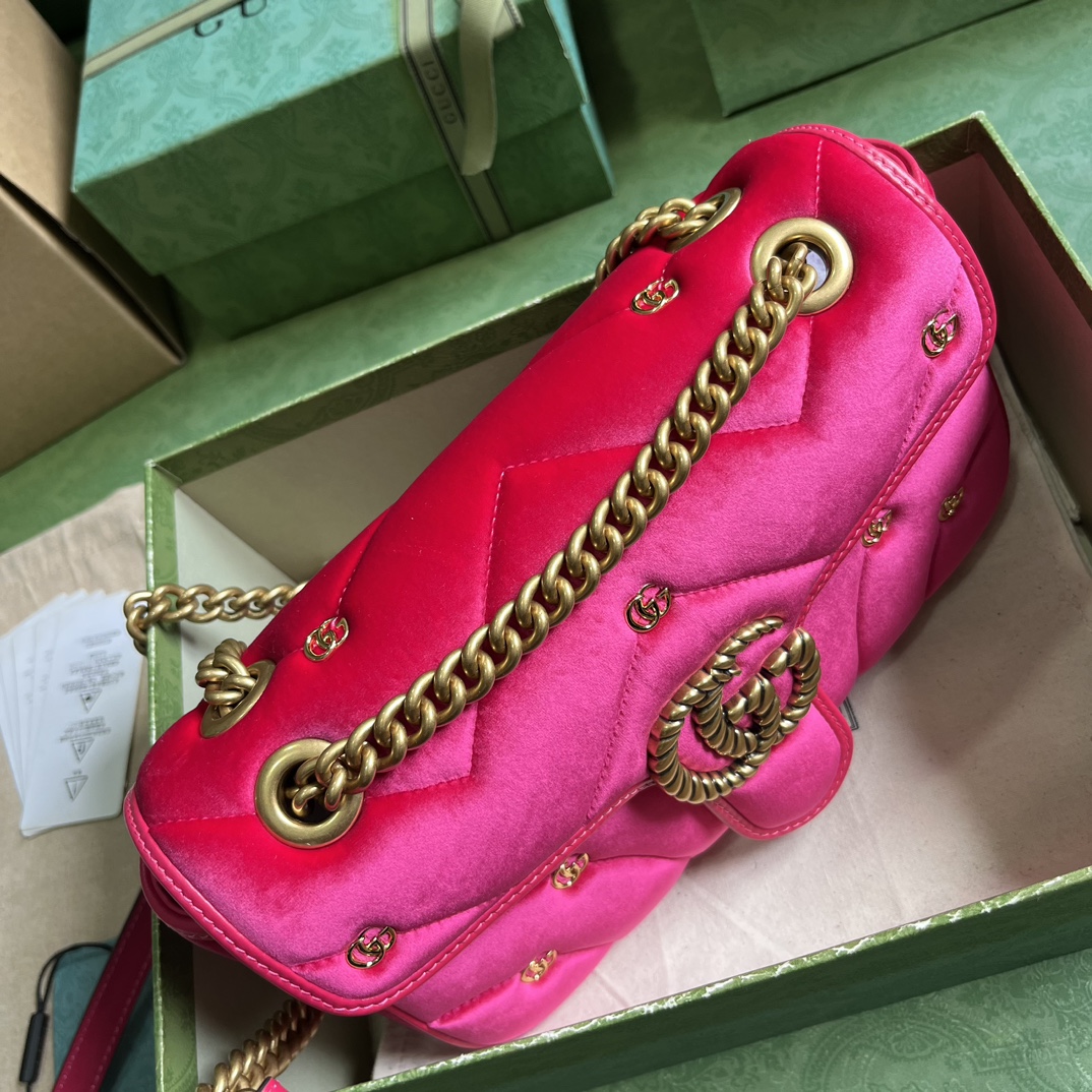 Bagsaaa Gvc*1 GG Marmont Small Shoulder Bag Pink Velvet ‎443497 - 26x15x7cm