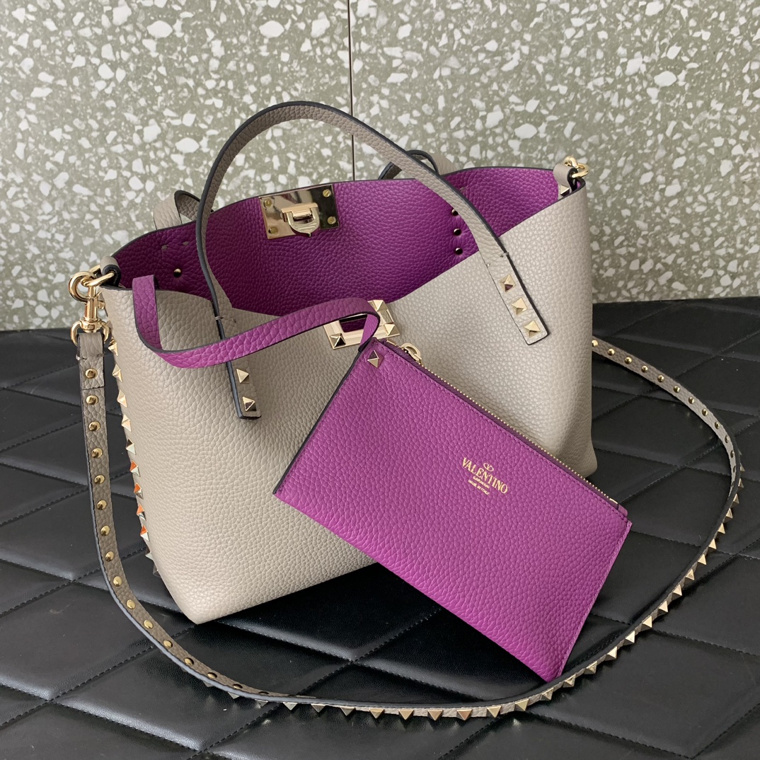 Bagsaaa Va1e*ntin0 Garavani Rockstud-embellishment tote bag grey - 28*20*8cm