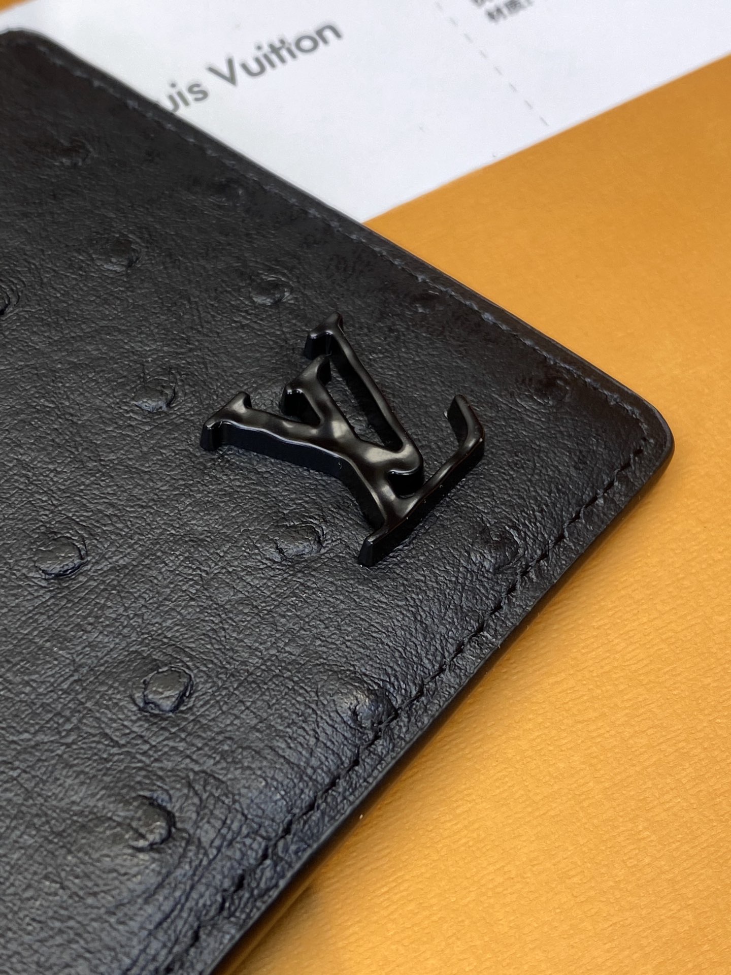 Bagsaaa L0vis Vvtt0n Multiple Wallet Black Ostrich Leather - 12*9CM