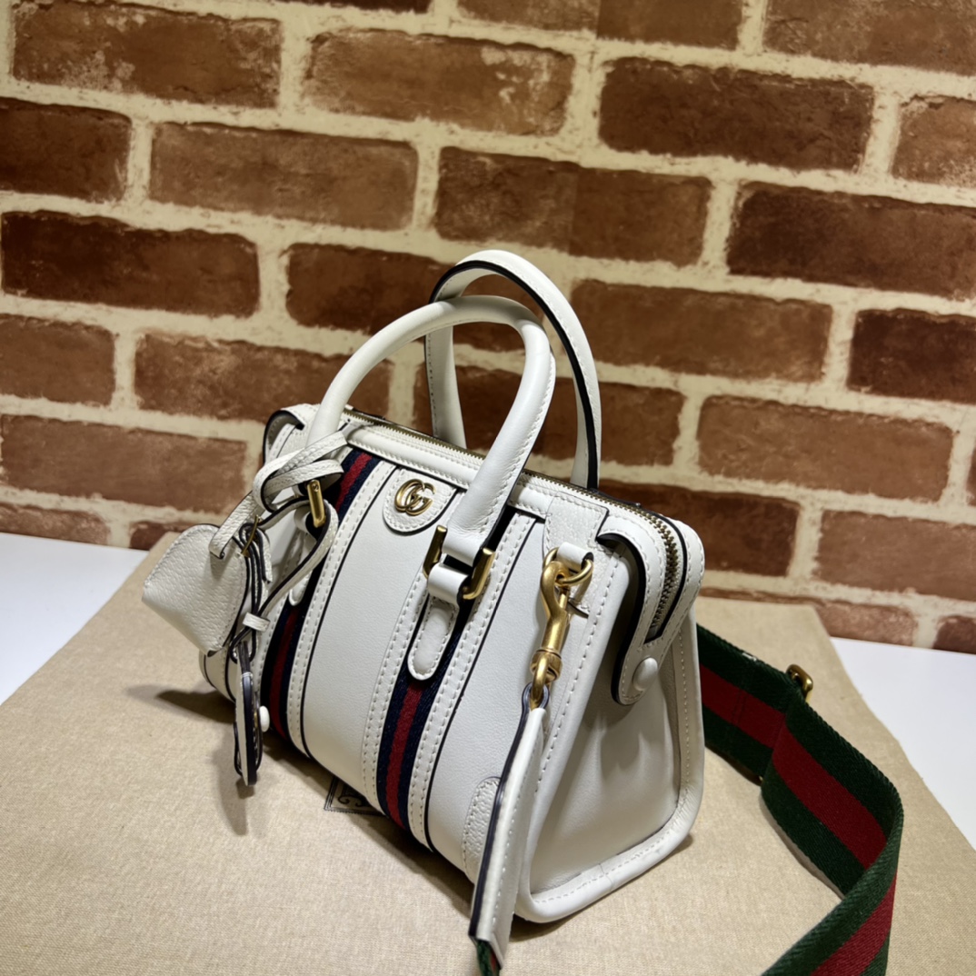 BAGSAAA Gvc*1 GG CANVAS AND SMOOTH LEATHER MINI HANDBAG IN WHITE - 22*15*11CM