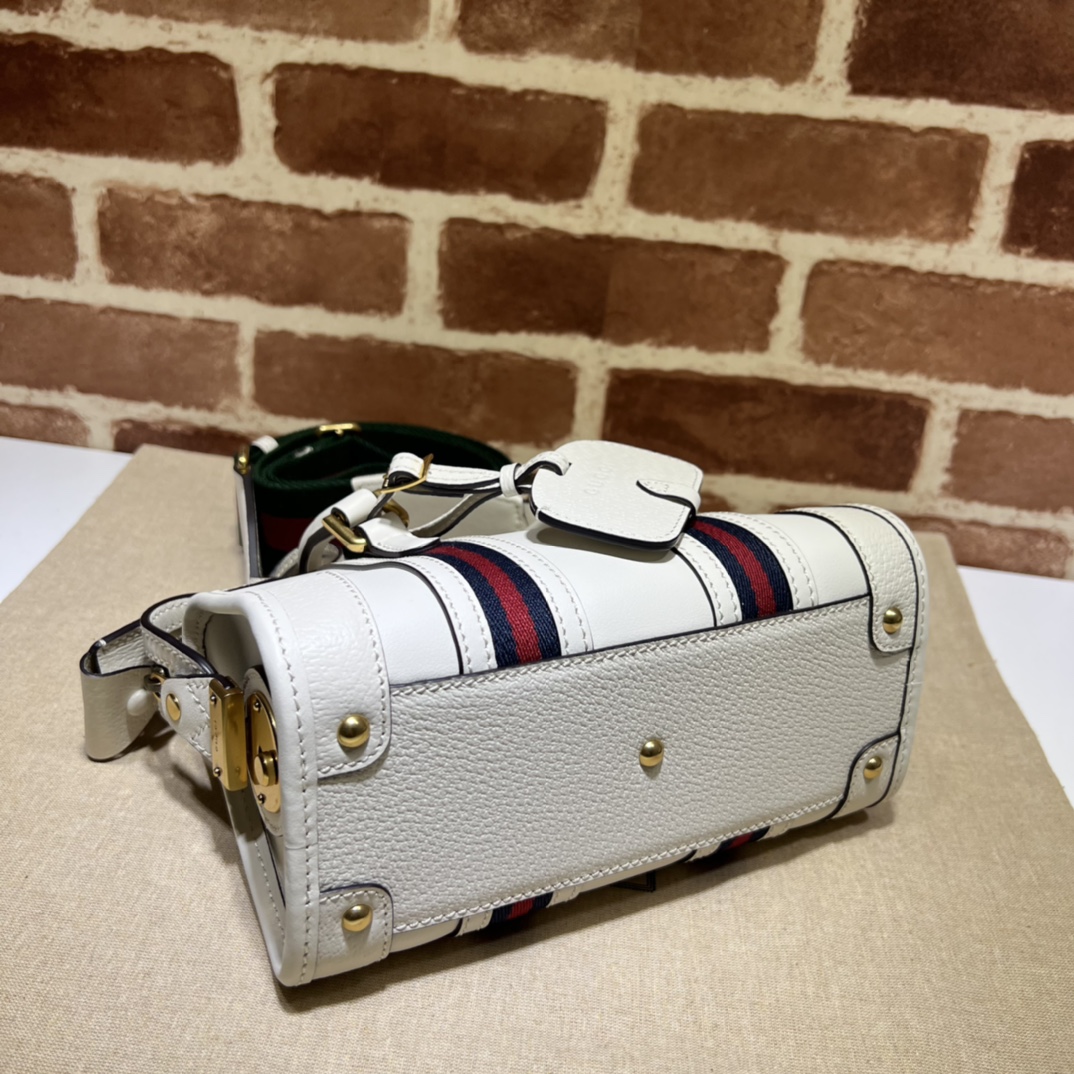 BAGSAAA Gvc*1 GG CANVAS AND SMOOTH LEATHER MINI HANDBAG IN WHITE - 22*15*11CM